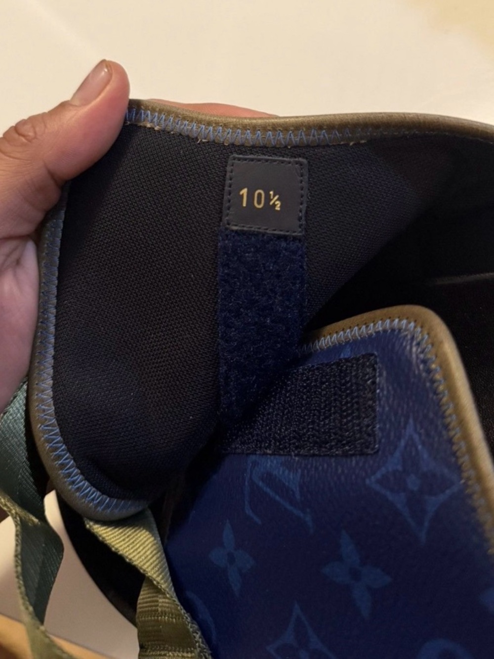 Louis Vuitton Navy & Olive Green Logo Strap Slides - Picture 4 of 5